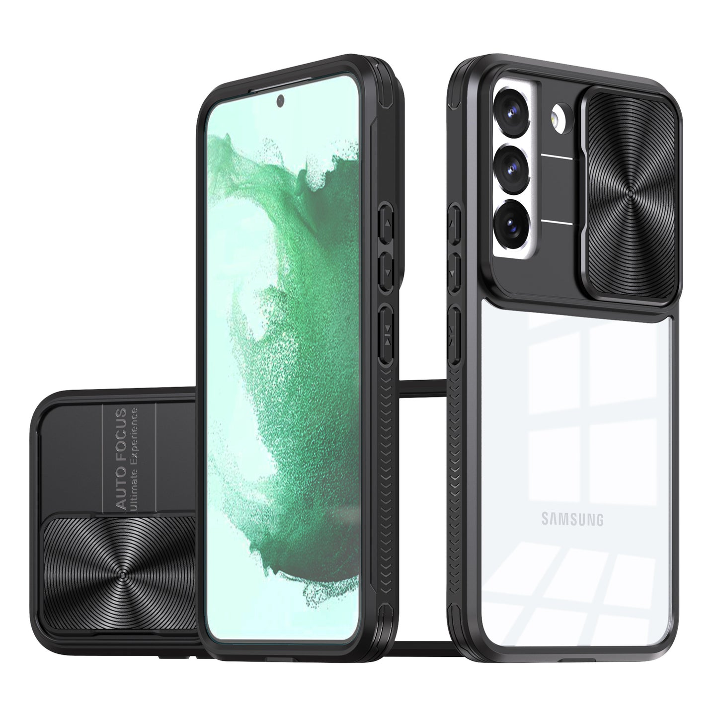 Transparent color-blocked sliding window Samsung phone case