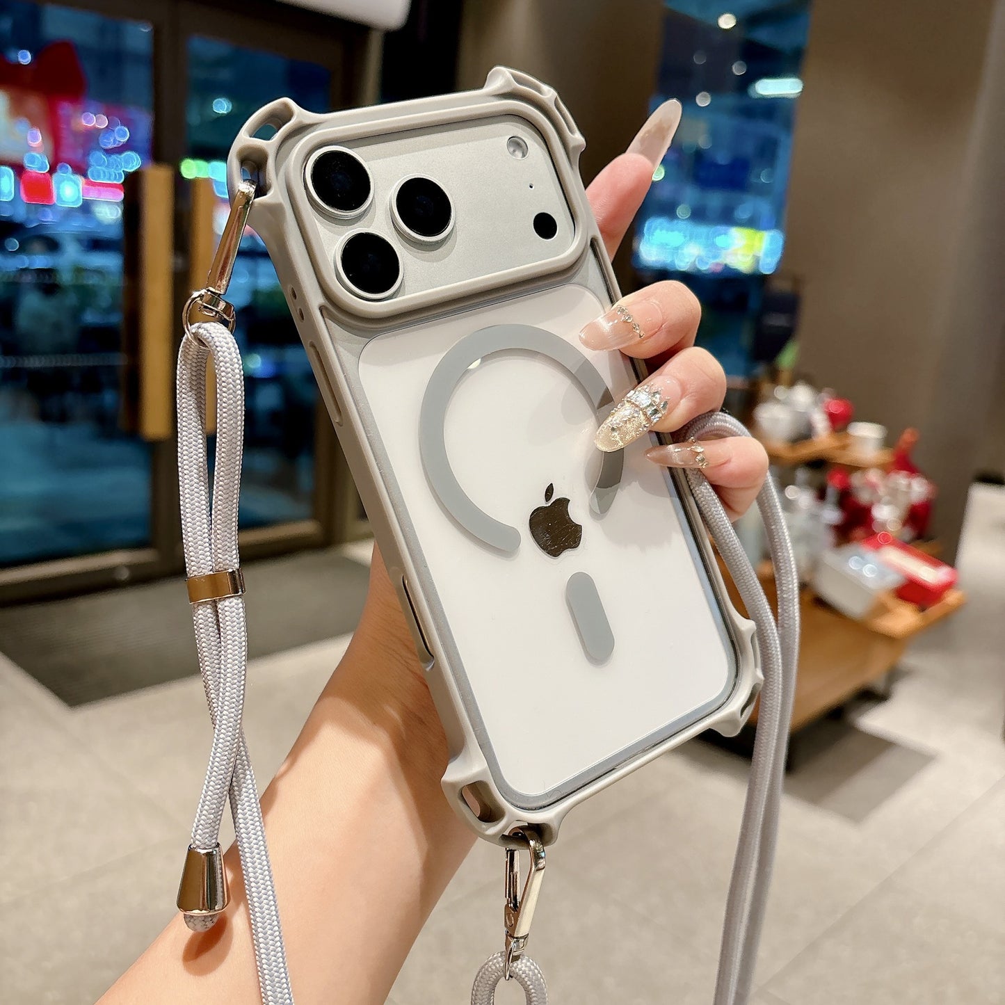 Magnetic detachable crossbody strap Apple phone case with four corners for shock protection