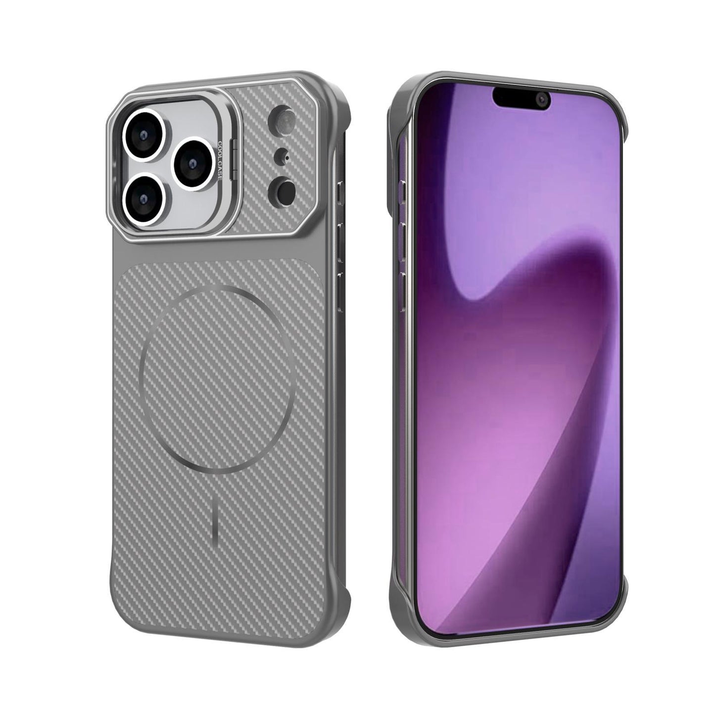 Frameless carbon fiber textured stand Apple phone case