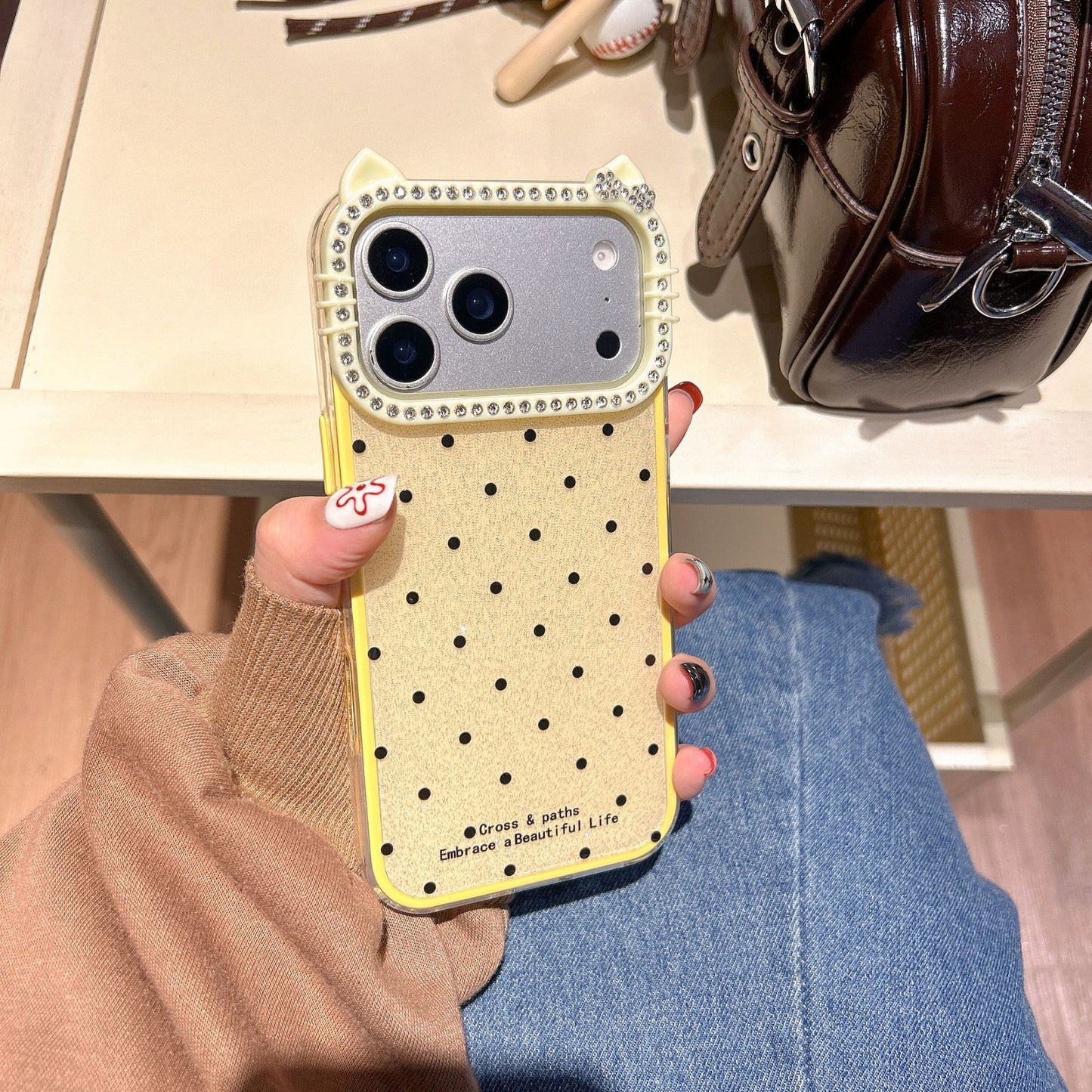 Polka dot cat ear fashion Apple phone case