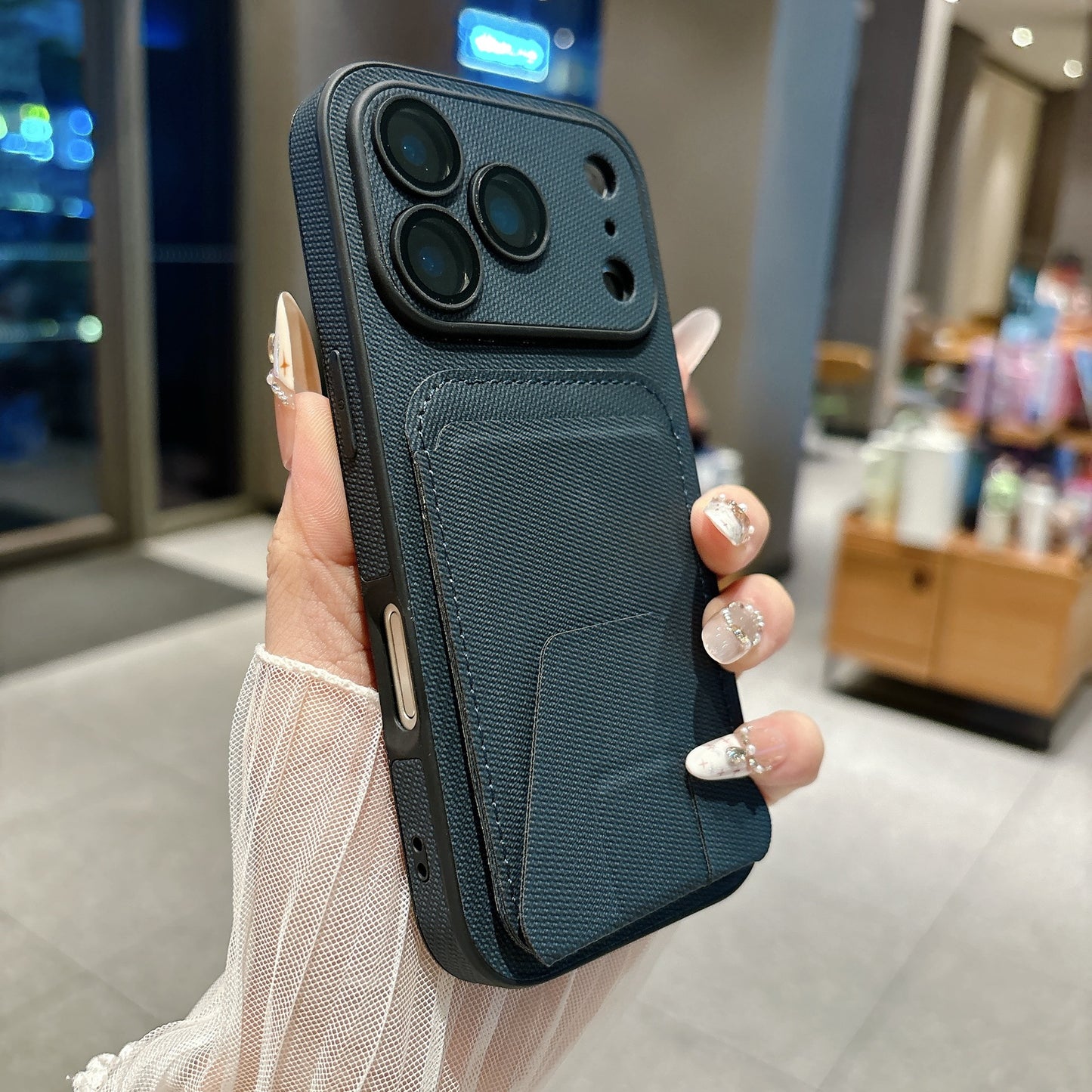 Fiber side-mounted large-view window Apple phone case