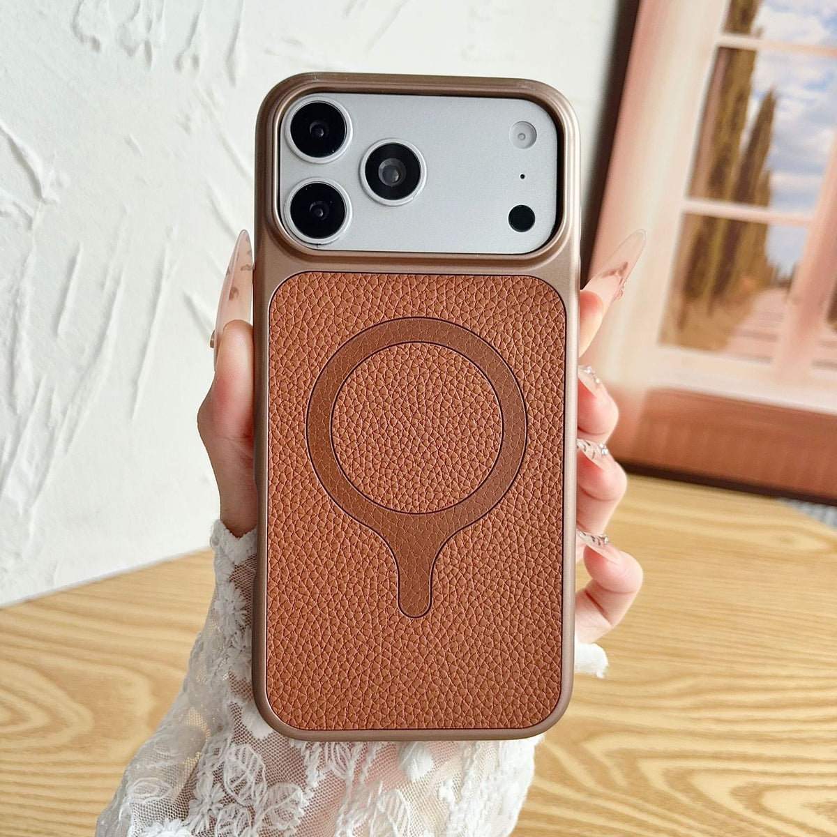 Racket-shaped magnetic leather-textured Apple phone case