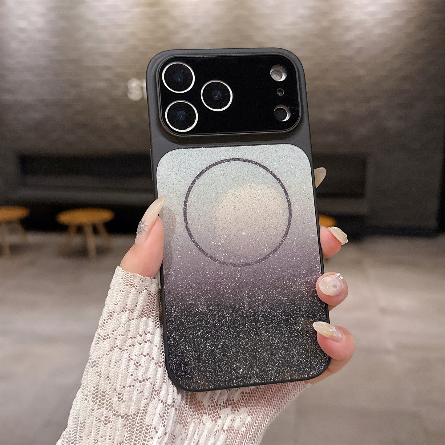 Gradient glitter starry sky magnetic Apple phone case