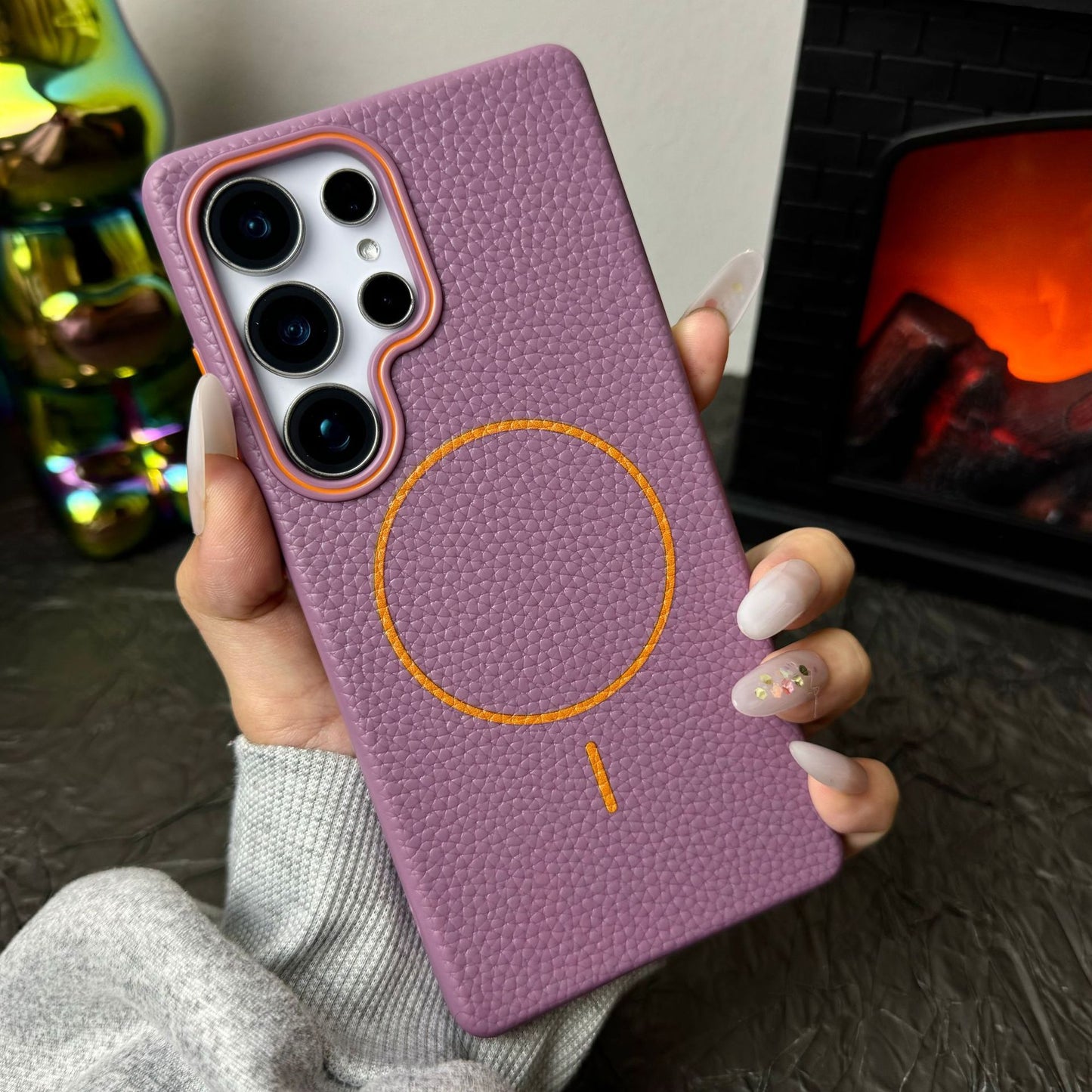 Litchi leather texture fine circle magnetic Samsung mobile phone case