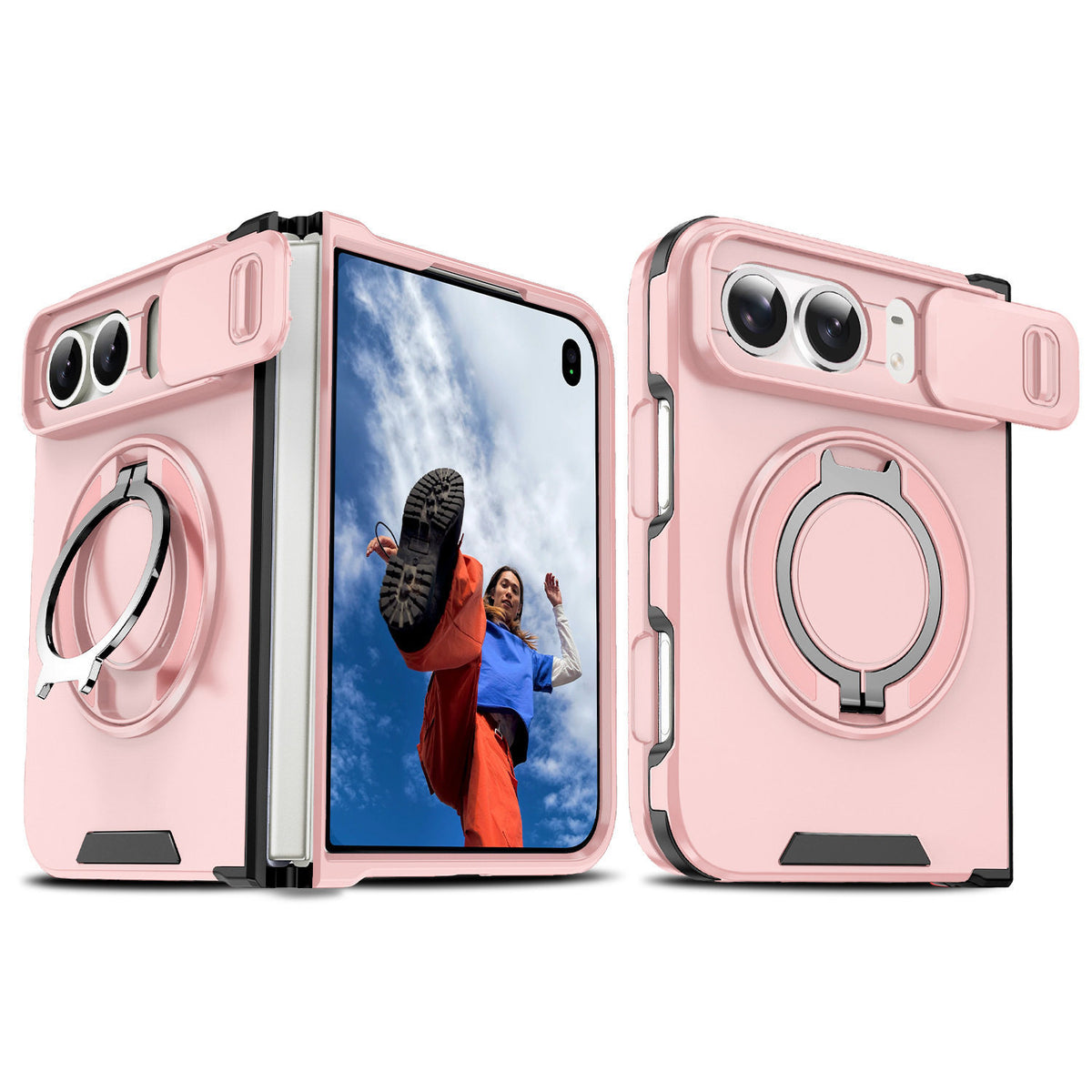Magnetic Phone Case for Apple with Sliding/Rotating Kickstand