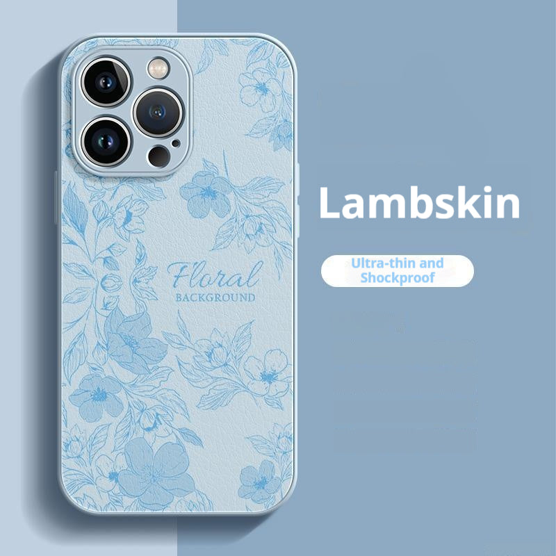 Camellia Pattern Lambskin Apple Phone Case