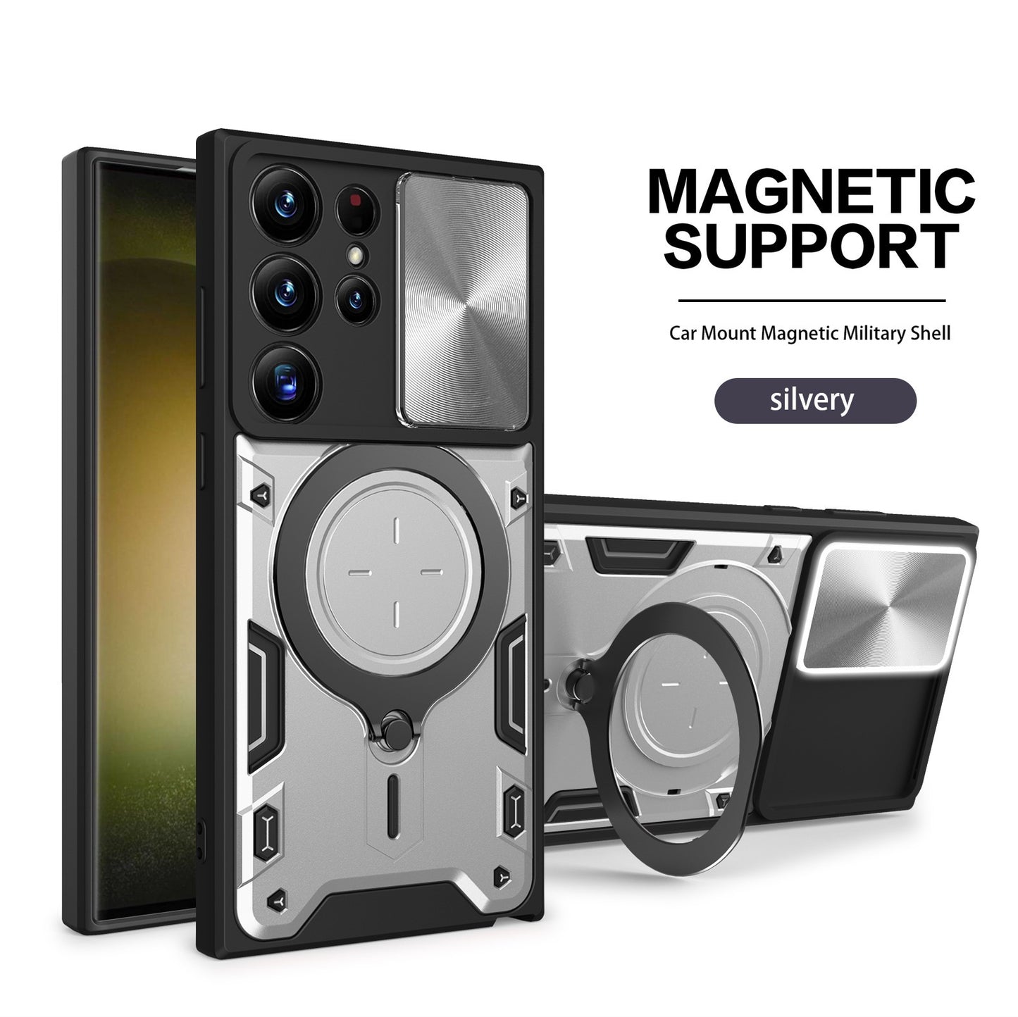 Sliding window anti-drop magnetic holder Samsung phone case