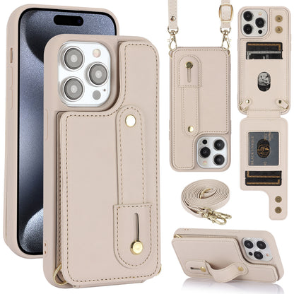 Crossbody long rope wrist strap stand leather case Apple phone case