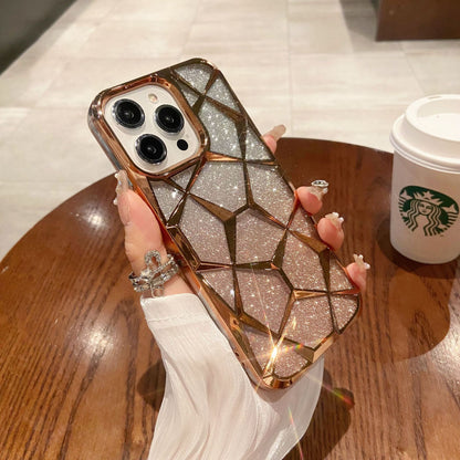 Electroplated diamond-patterned gradient glitter Apple phone case