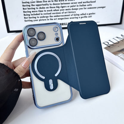 Electroplated flip case with card slot and magnetic closure for Apple iPhone