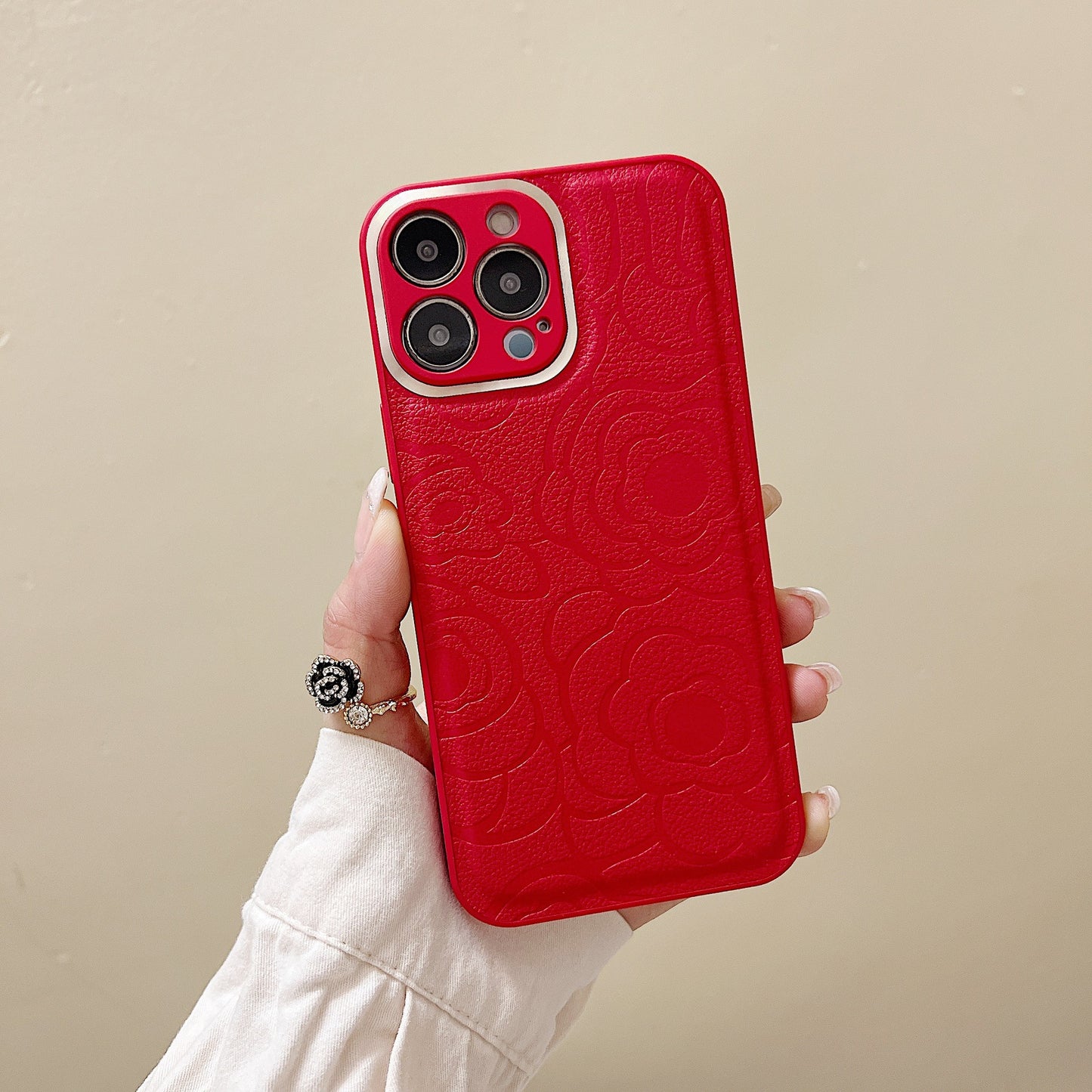 Flower leather metal lens iPhone case