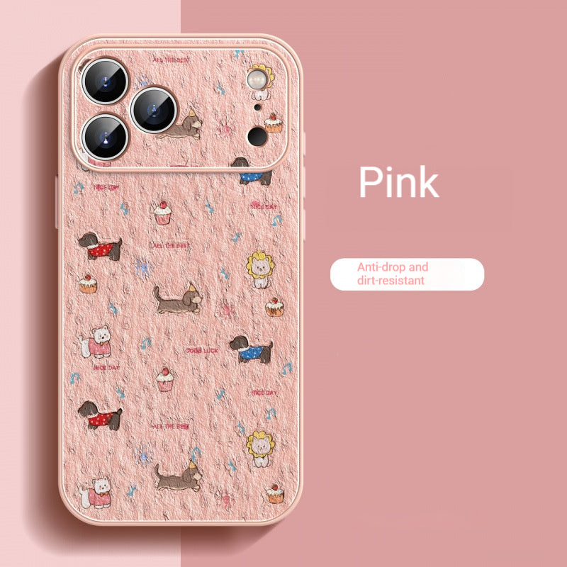 Oil painting dog party lambskin iPhone case