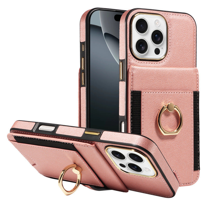 Ring holder leather case with card slot for Apple phone case