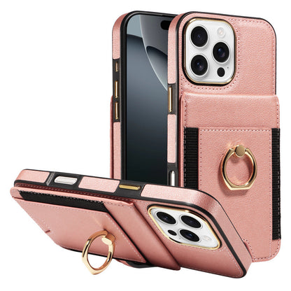 Ring holder leather case with card slot for Apple phone case