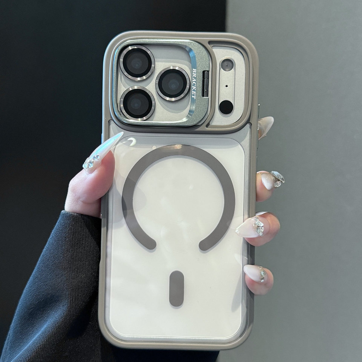 Transparent Matte Magnetic Lens-Holder iPhone Case