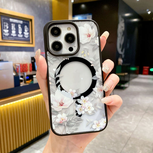 Floral Pattern Acrylic Magnetic Apple Phone Case