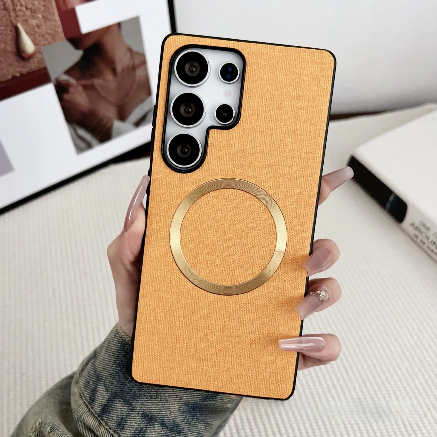Solid color fabric magnetic Samsung phone case