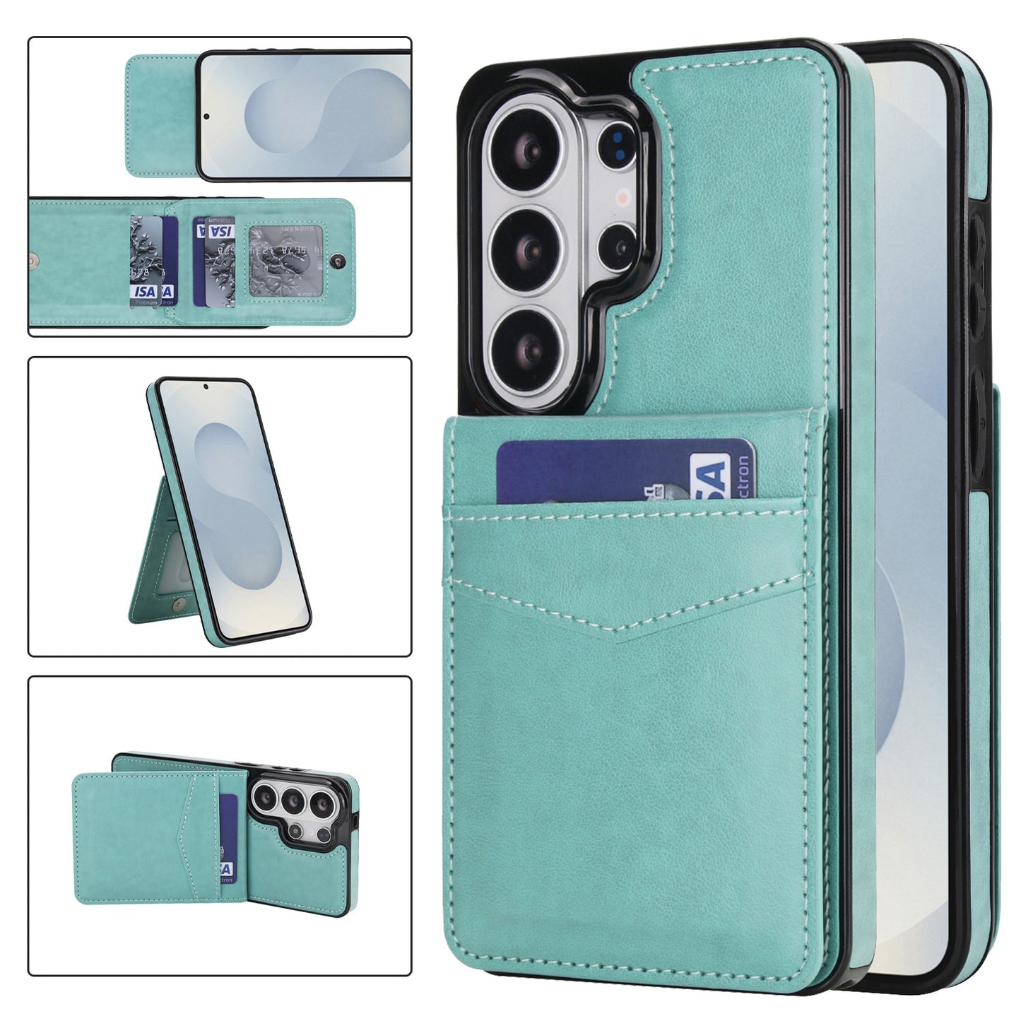 Flip-style solid color SIM card slot leather case for Samsung phones