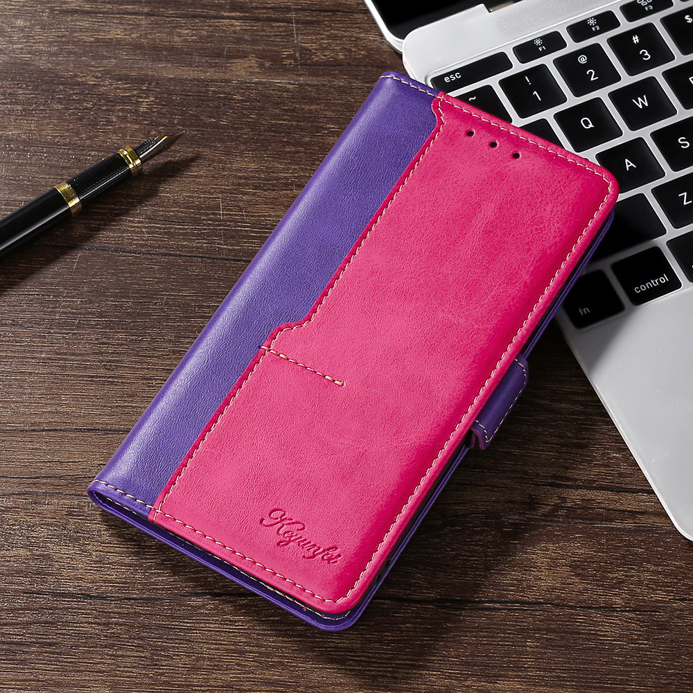 Color-blocked leather flip case with card slot Samsung phone cases