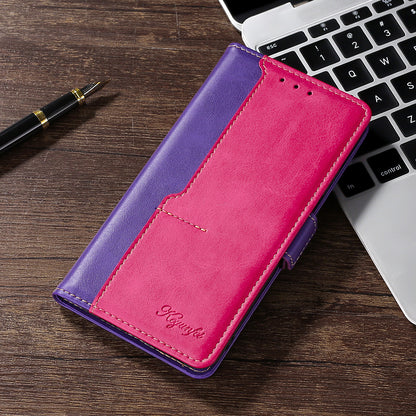 Color-blocked leather flip case with card slot Samsung phone cases