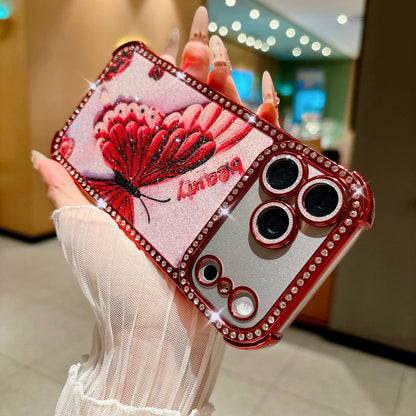 Butterfly glitter rhinestone-encrusted drop-proof Apple phone case