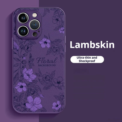 Camellia Pattern Lambskin Apple Phone Case