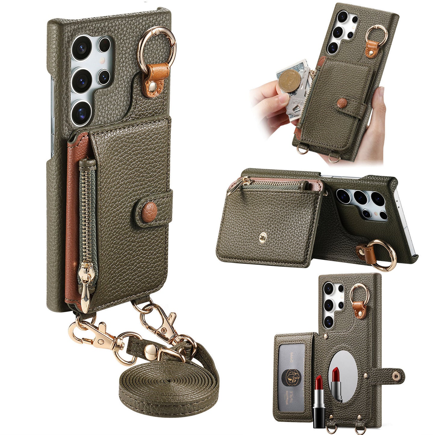Leather built-in mirror anti-drop card Samsung mobile phone case
