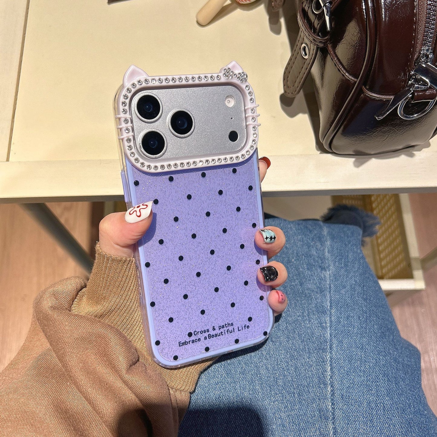 Polka dot cat ear fashion Apple phone case