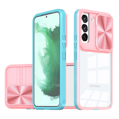 Transparent color-blocked sliding window Samsung phone case
