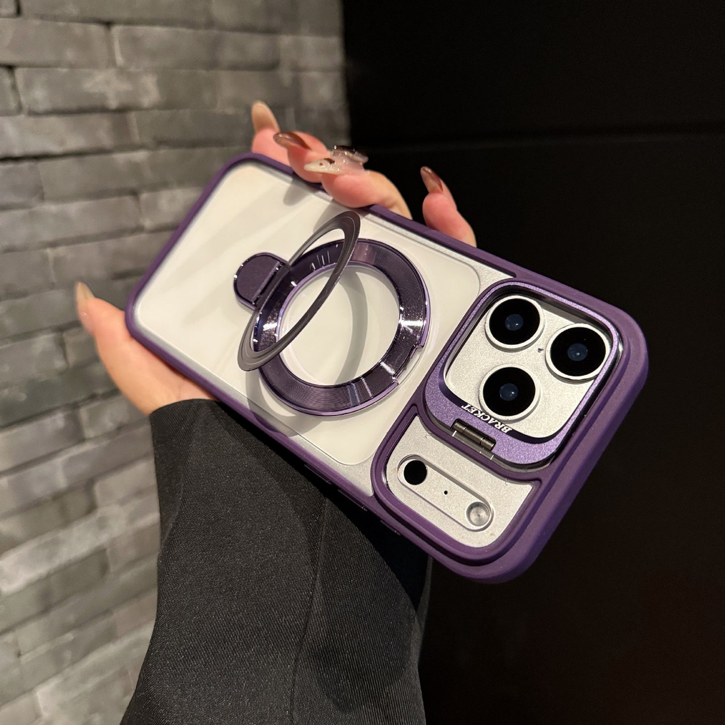 Magnetic Acrylic iPhone Case with Dual Lens Cover Brackets