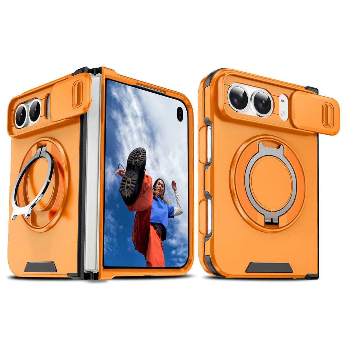 Magnetic Phone Case for Apple with Sliding/Rotating Kickstand