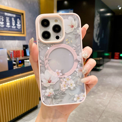Floral Pattern Acrylic Magnetic Apple Phone Case