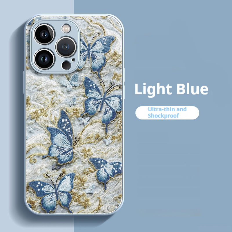 Embroidered butterfly lambskin shockproof Apple phone case