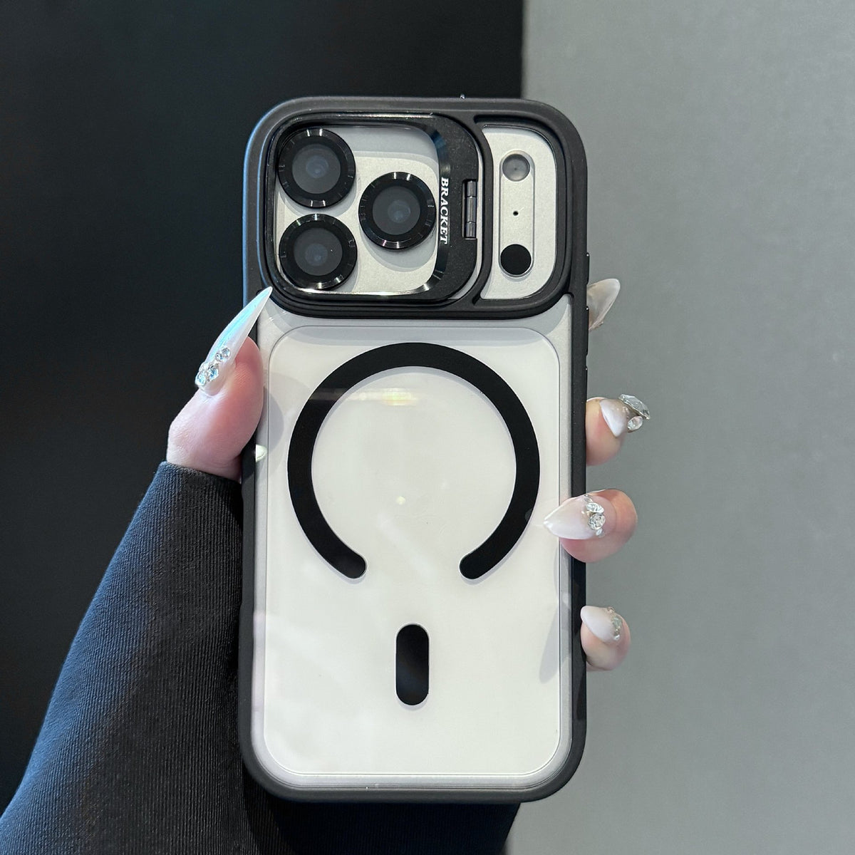 Transparent Matte Magnetic Lens-Holder iPhone Case