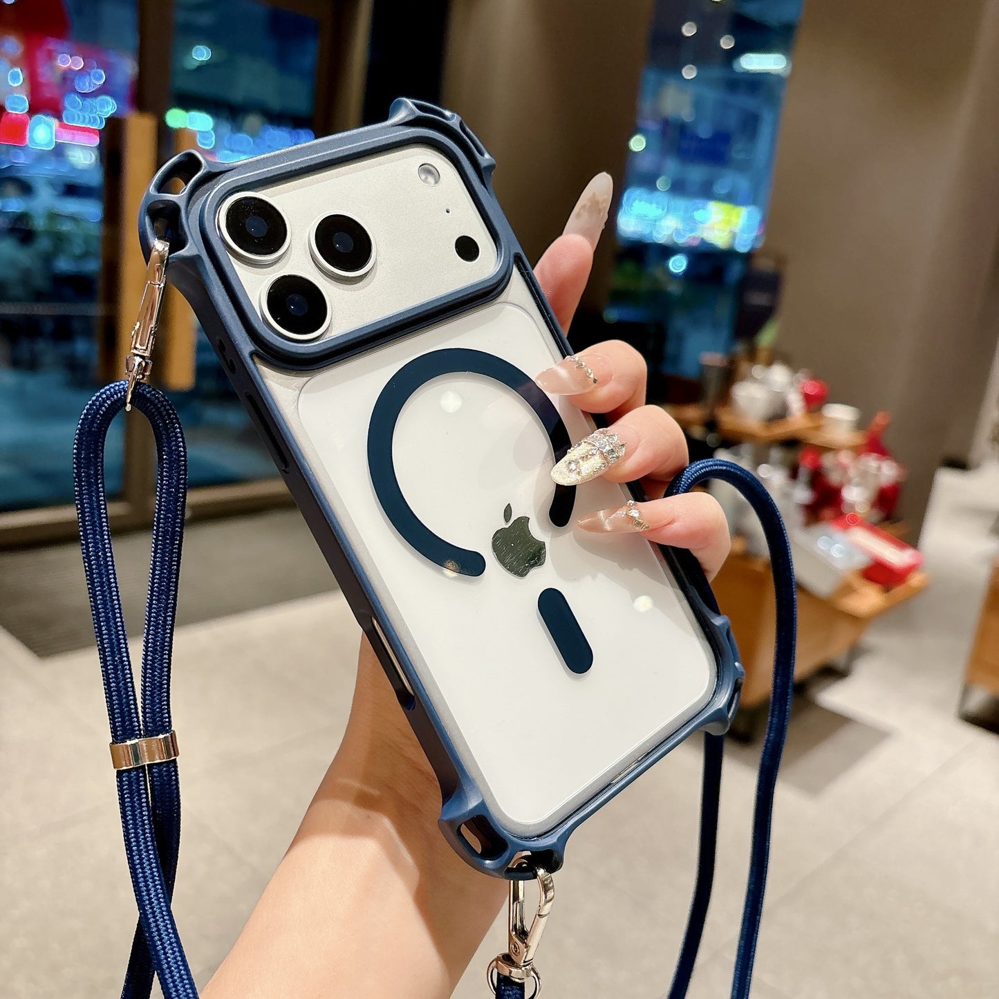 Magnetic detachable crossbody strap Apple phone case with four corners for shock protection