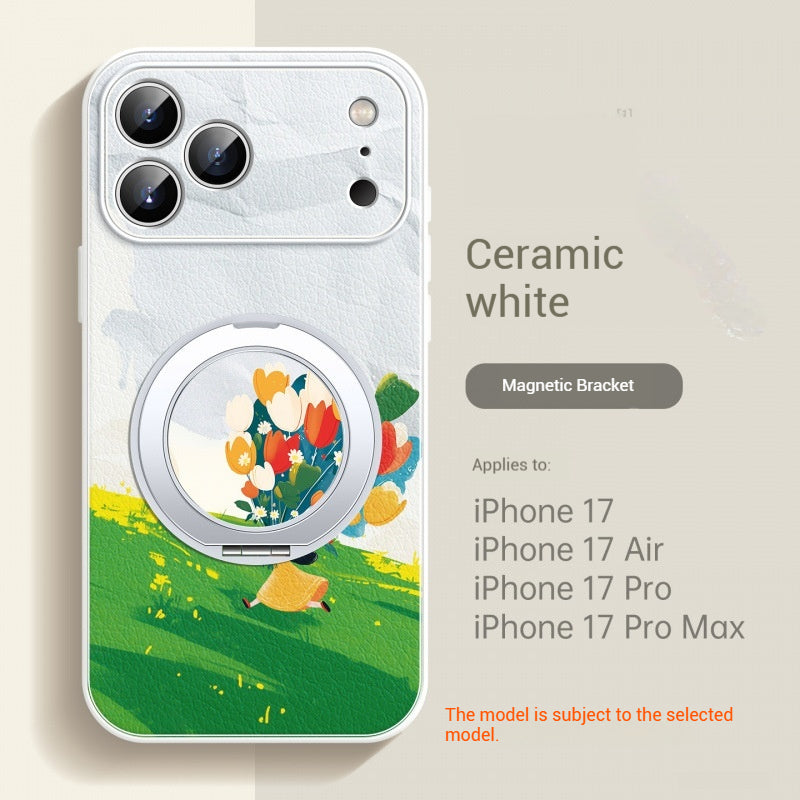 Bouquet Girl Lambskin Magnetic Stand Apple Phone Case