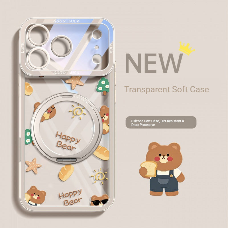 Cheese Boba Bear Transparent Stand Apple Phone Case