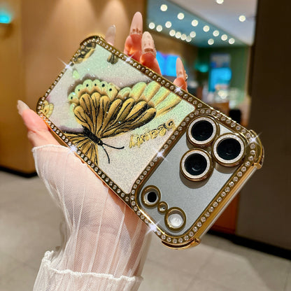 Butterfly glitter rhinestone-encrusted drop-proof Apple phone case