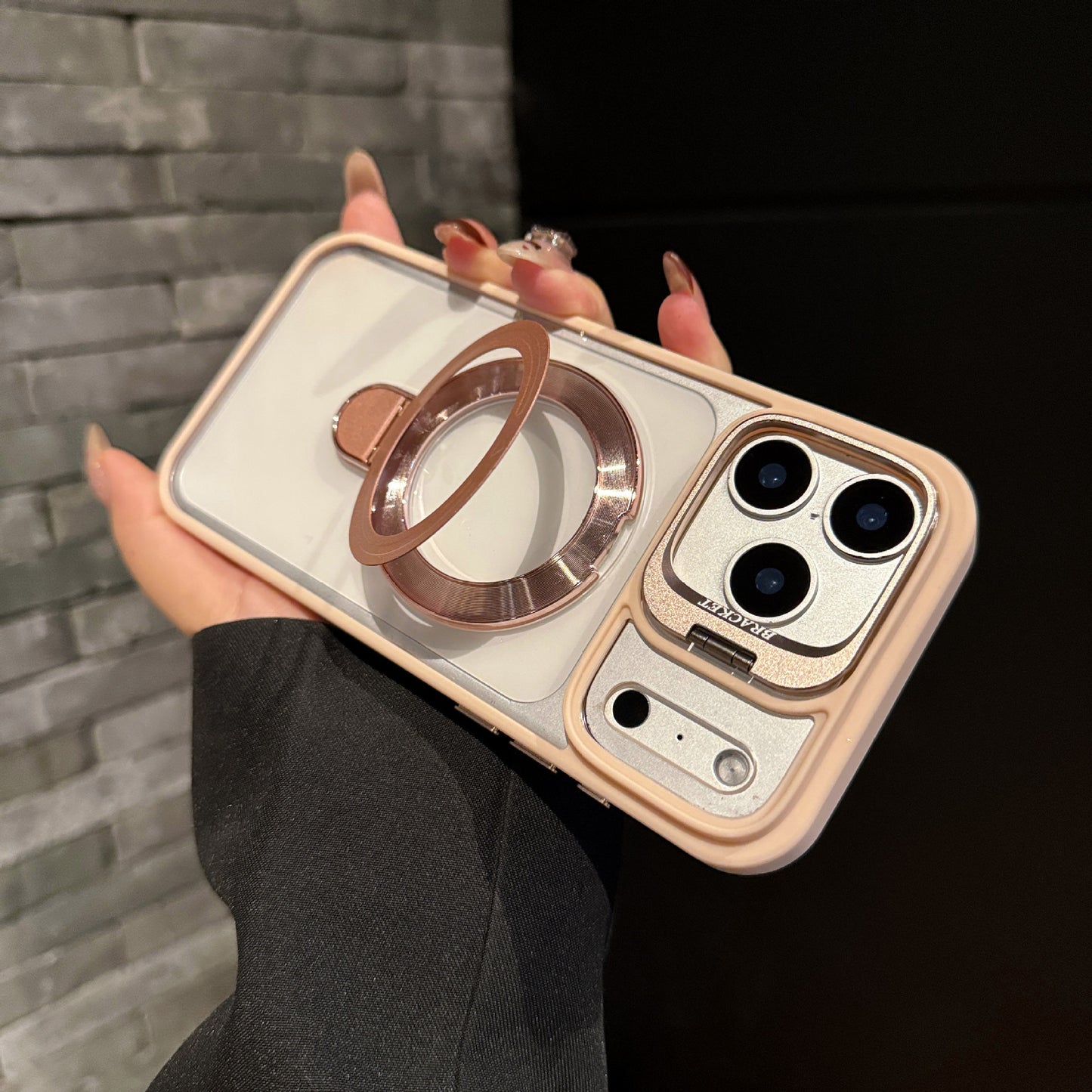 Magnetic Acrylic iPhone Case with Dual Lens Cover Brackets