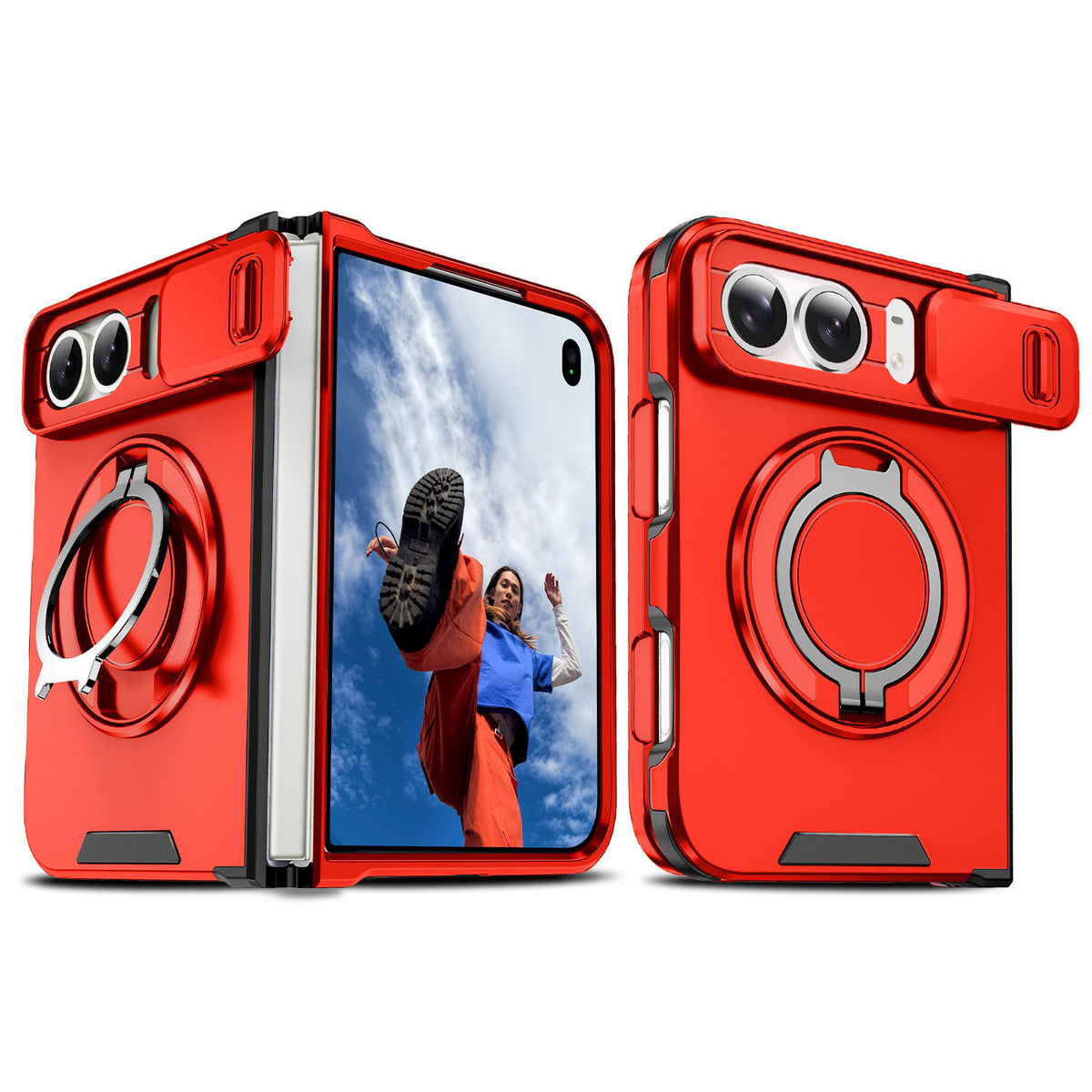 Magnetic Phone Case for Apple with Sliding/Rotating Kickstand