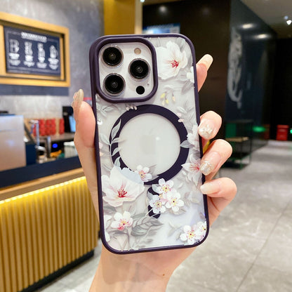 Floral Pattern Acrylic Magnetic Apple Phone Case