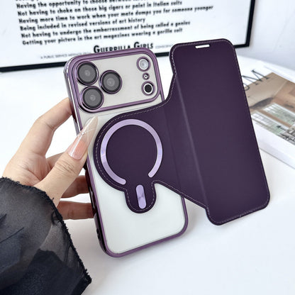 Electroplated flip case with card slot and magnetic closure for Apple iPhone