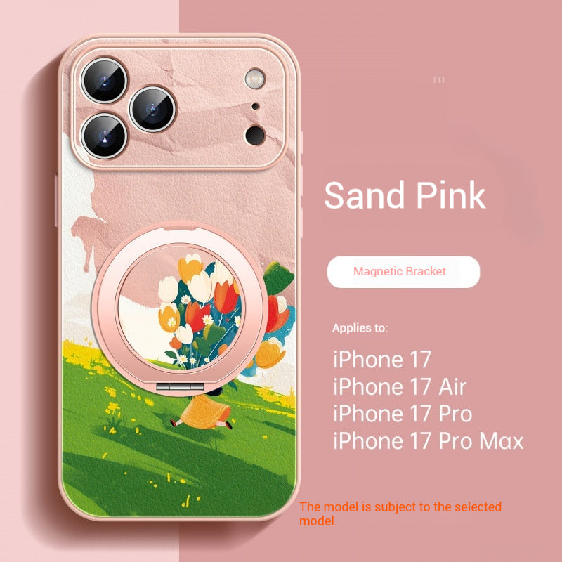 Bouquet Girl Lambskin Magnetic Stand Apple Phone Case