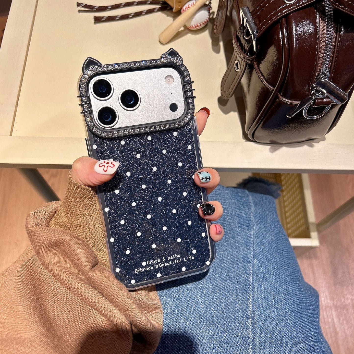 Polka dot cat ear fashion Apple phone case