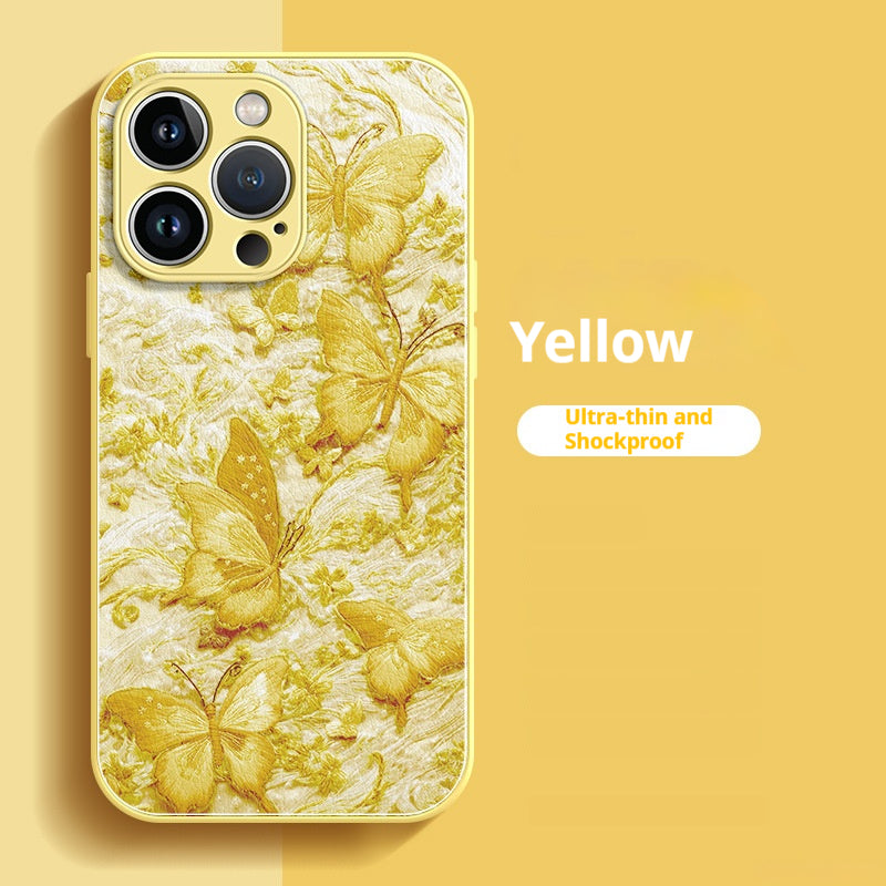 Embroidered butterfly lambskin shockproof Apple phone case