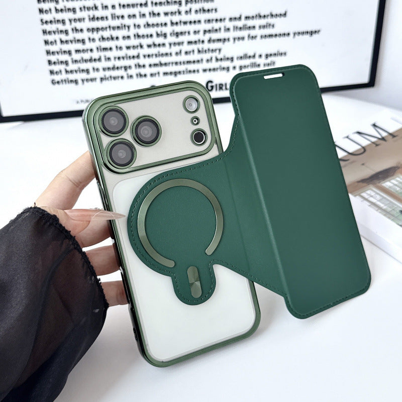 Electroplated flip case with card slot and magnetic closure for Apple iPhone