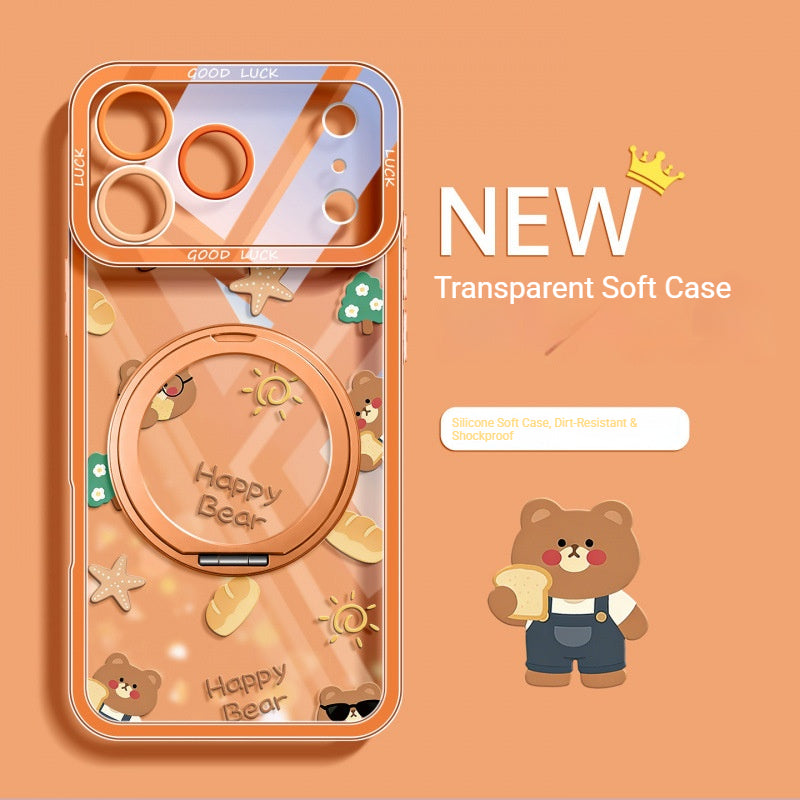 Cheese Boba Bear Transparent Stand Apple Phone Case