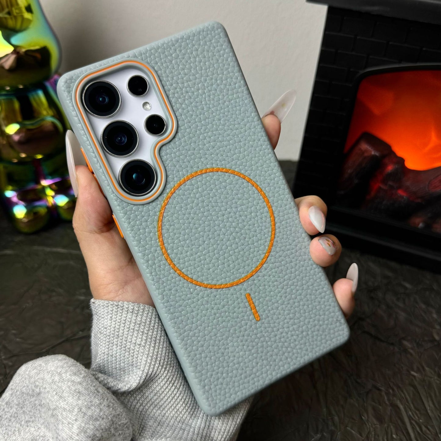 Litchi leather texture fine circle magnetic Samsung mobile phone case