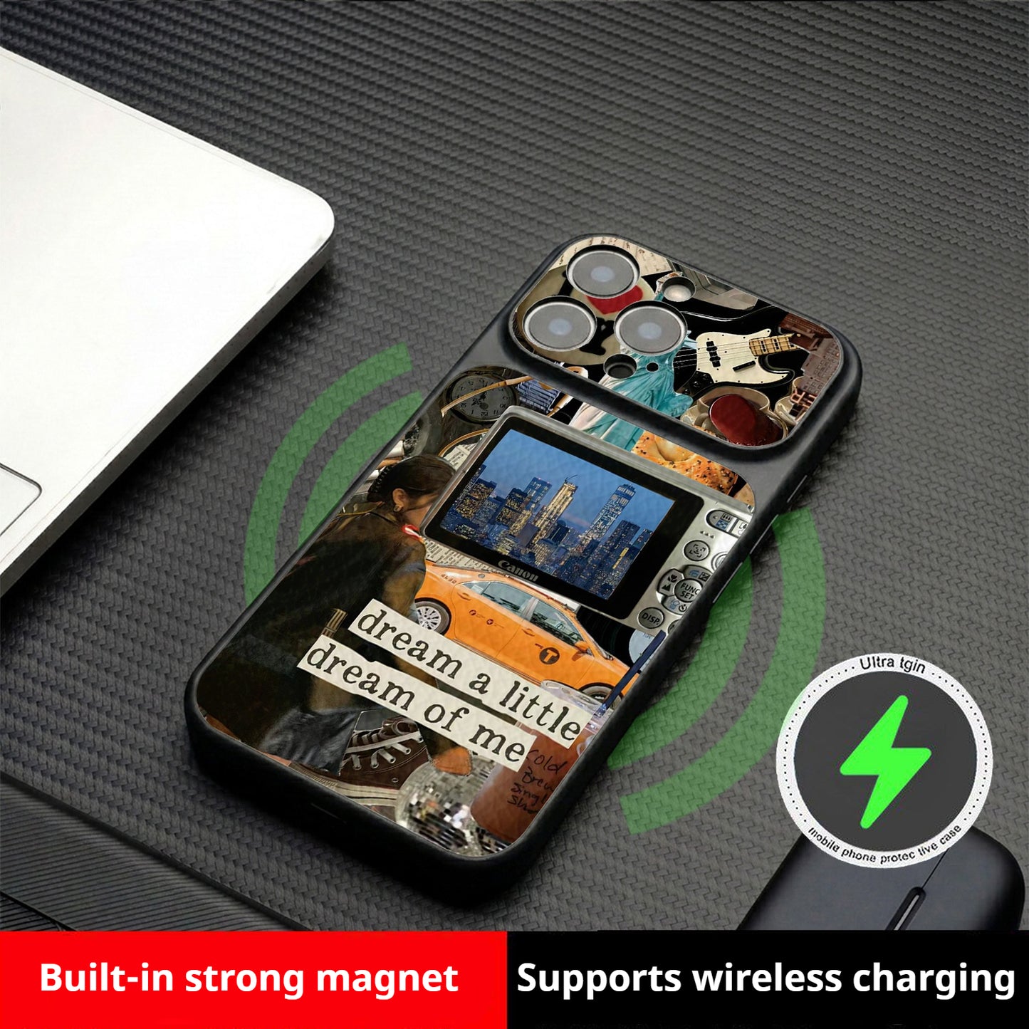 Retro patchwork leather magnetic Apple phone case