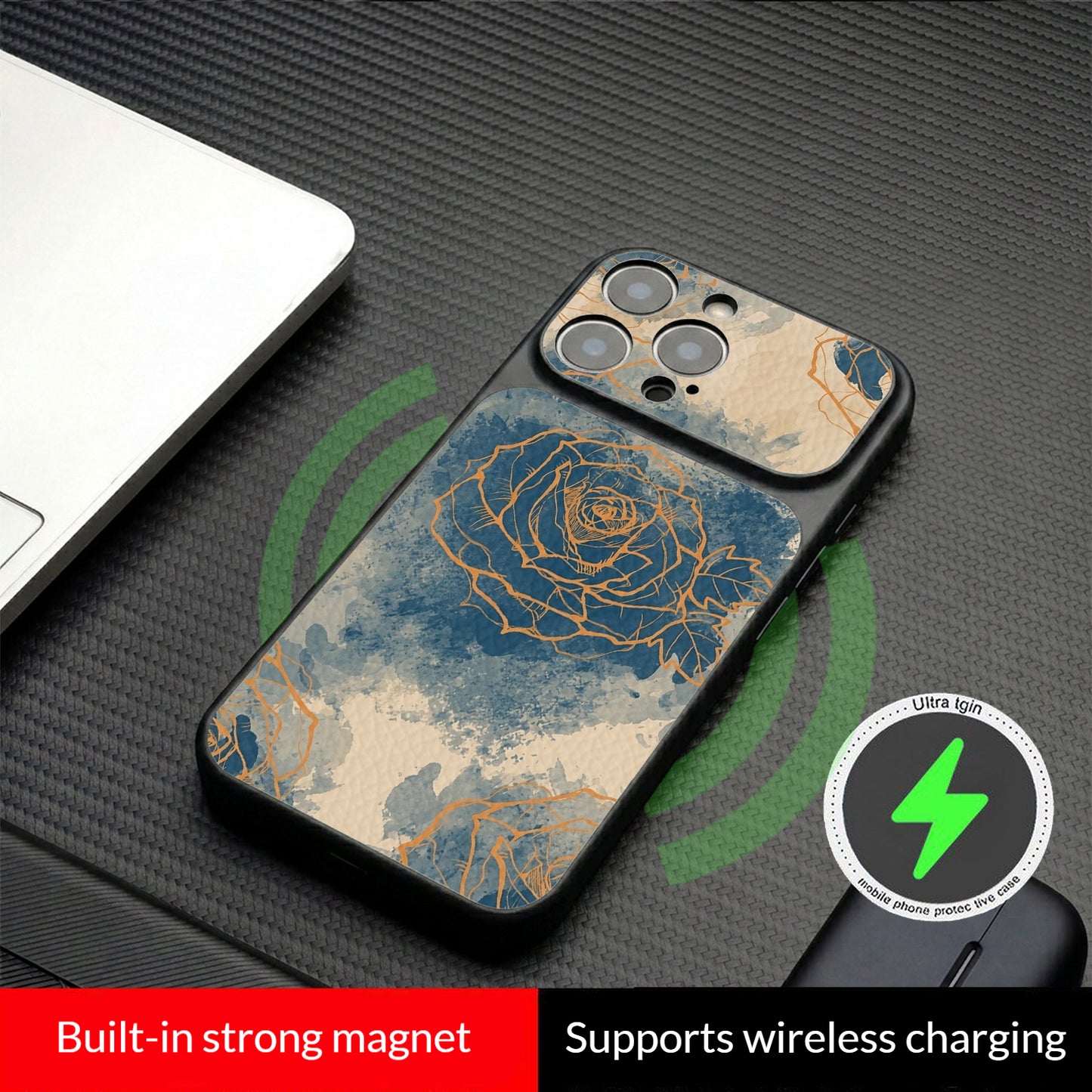 Ink-splashed rose magnetic Apple phone case